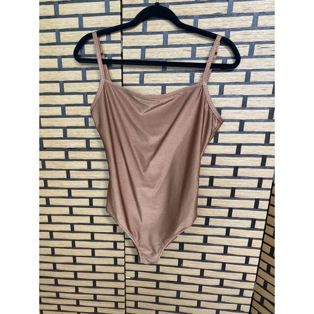 Aerie Brown Ribbed Full Coverage One Piece Swimsuit Size Large